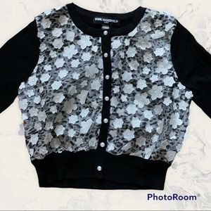 Karl Lagerfeld Floral Applique Cardigan Size S